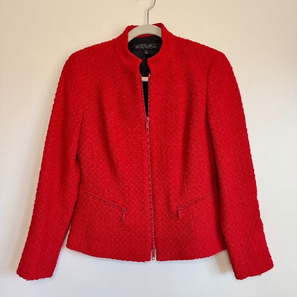 Lafayette 148 Wool Blend Blazer Full Zip Jacket - Red Jacquard | Size 2